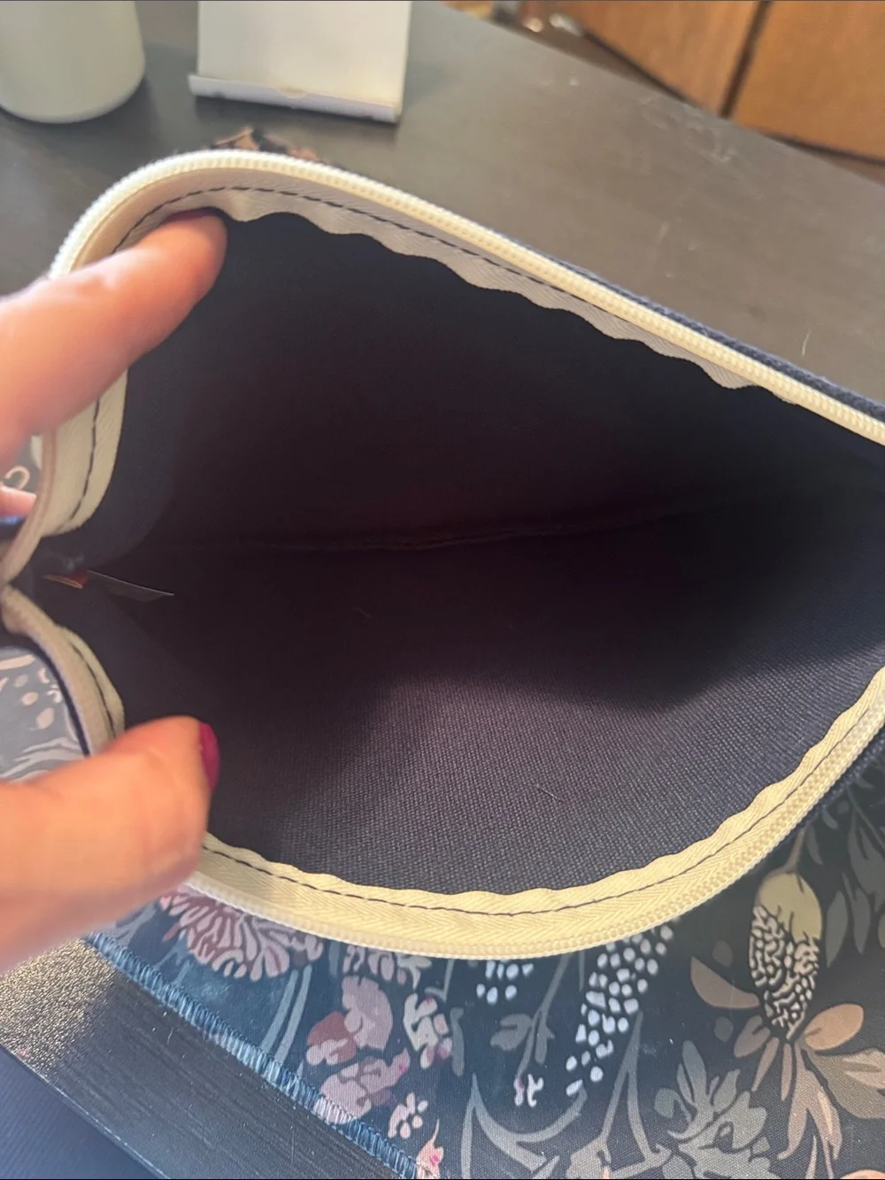 Navy Daisy Wristlet Pouch with Stud Detail